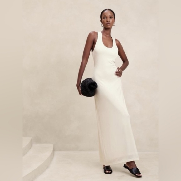 Banana Republic Knit Cross-Back Maxi Dress snow day White - Picture 1 of 4